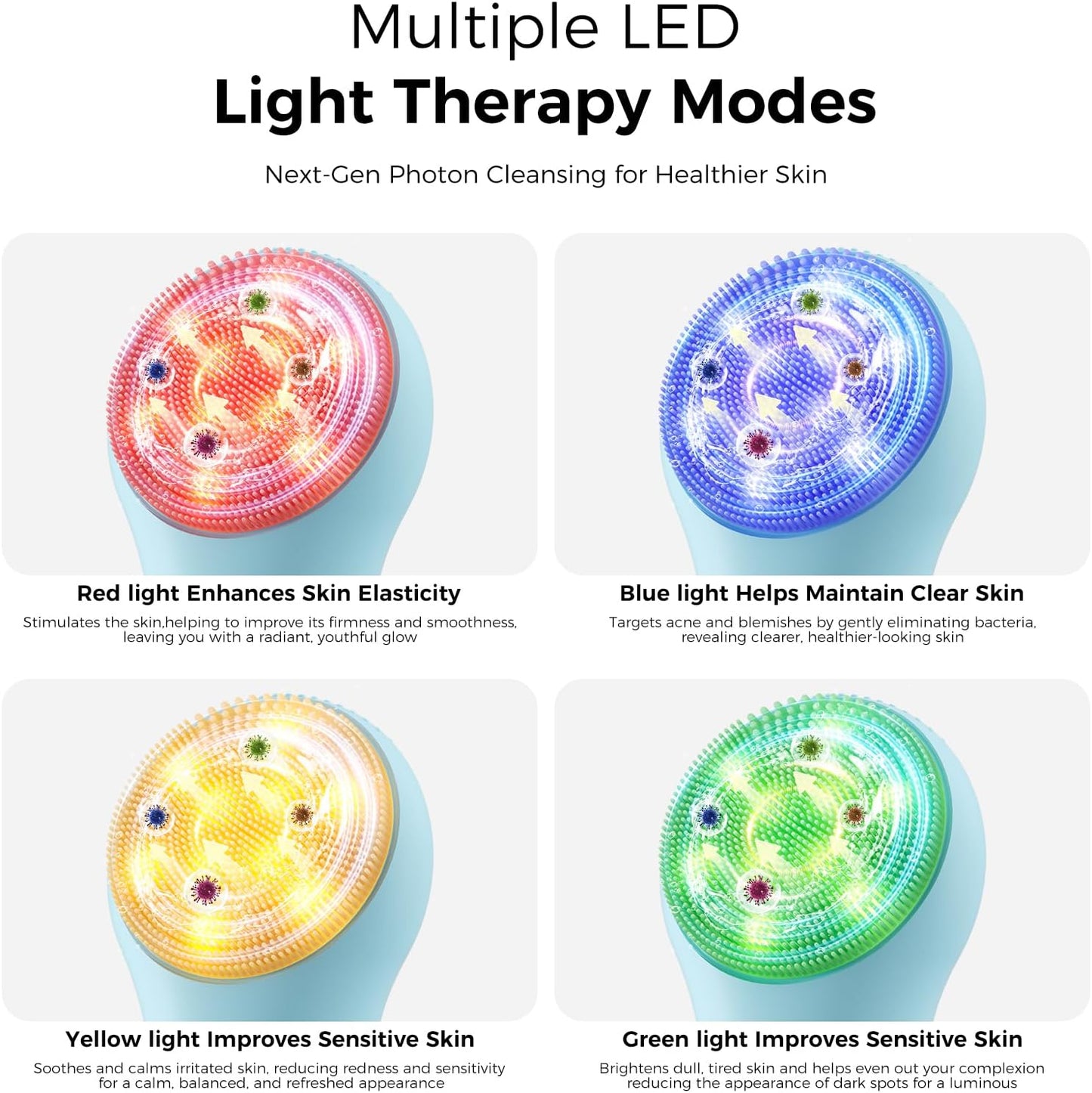 Facial Cleansing Brush Electric Face Scrubber - Rechargeable Face Cleansing Brush with 4 LED Gentle Light Silicone Heat and Vibration Exfoliator Massage Deep Cleansing,IPX7 Waterproof,Ideal Gift﻿