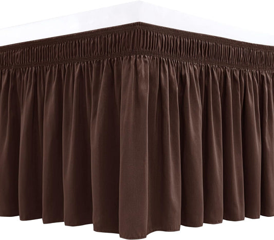 Biscaynebay Wrap Around Bed Skirts for Full & Full XL Beds 15" Drop, Brown Adjustable Elastic Dust Ruffles Easy Fit Wrinkle & Fade Resistant Silky Luxurious Fabric Machine Washable