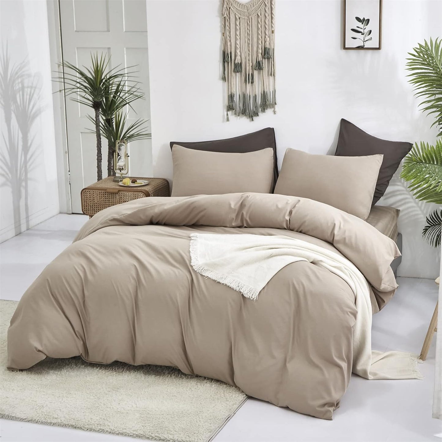 Cream Coffee Comforter Set Queen Khaki Bedding Comforter Set Full Dark Champagne Solid Blanket Quilts Cream Khaki Modern Soft Breathable Taupe 3 Piece Light Coffee Bedding Set for Queen Bed