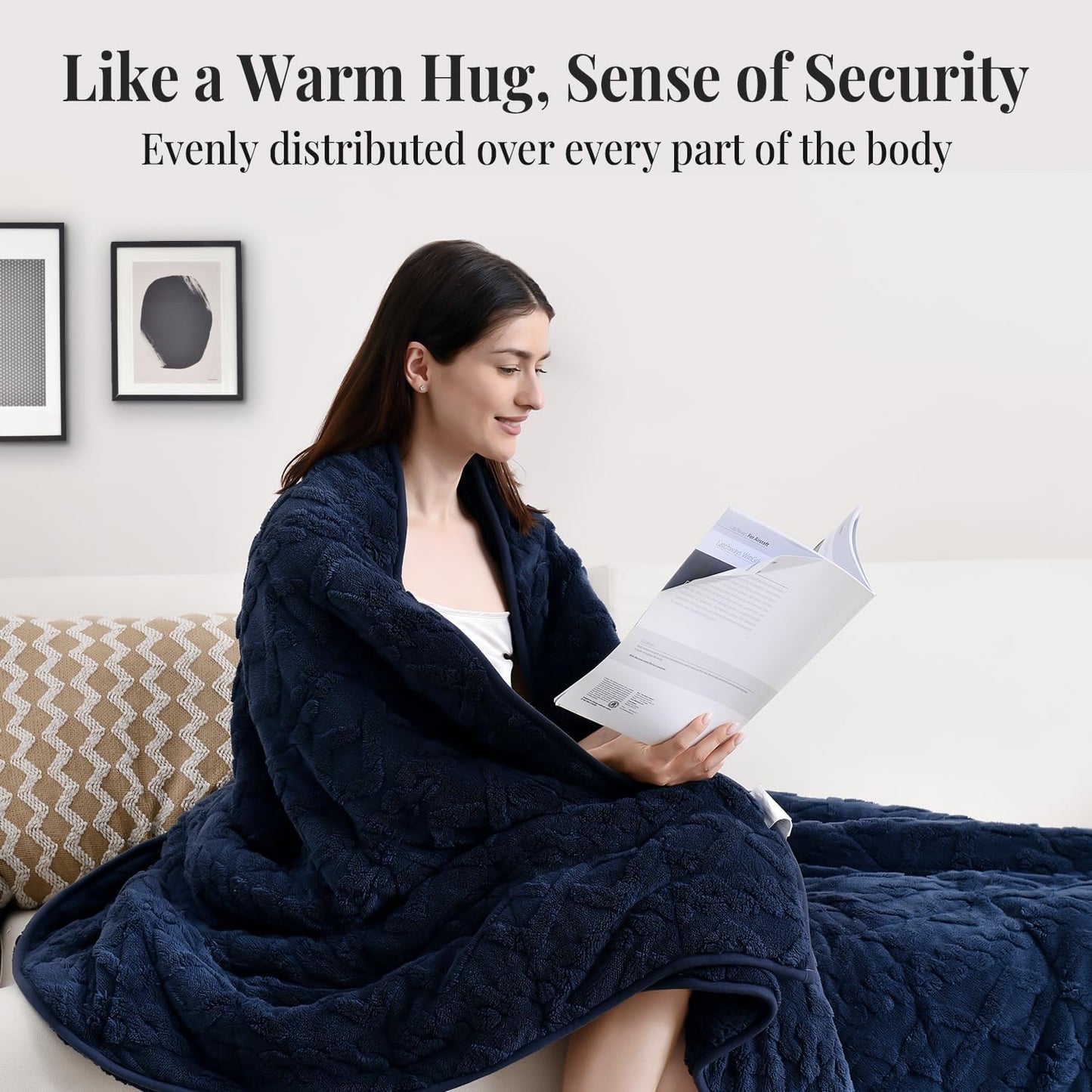 Topblan Weighted Blanket Queen Size 15lbs, Adult Weighted Blankets with Cozy Warm Sherpa for Sleeping and Calming, Jacquard Heavy Blanket for Couch Bed, Navy Blue, 60 x 80 inches
