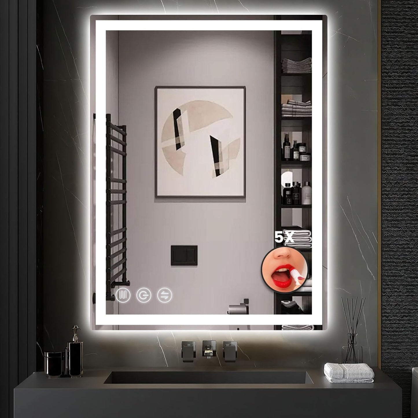 24"x 36" LED Bathroom Mirror with Stepless Dimmable Wall Mirrors with Anti-Fog, Dimmable CRI>90, Vanity Mirror with 3 Color Modes, Shatter-Proof, Memory Bathroom Mirror with LED Lights