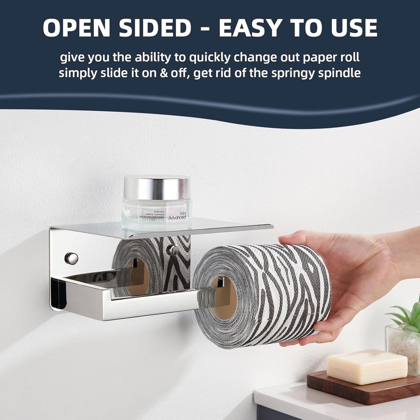 Angle Simple Toilet Paper Holder with Shelf Polished Chrome, 304 Stainless Steel Toilet Tissue Roll Holder Wall Mount