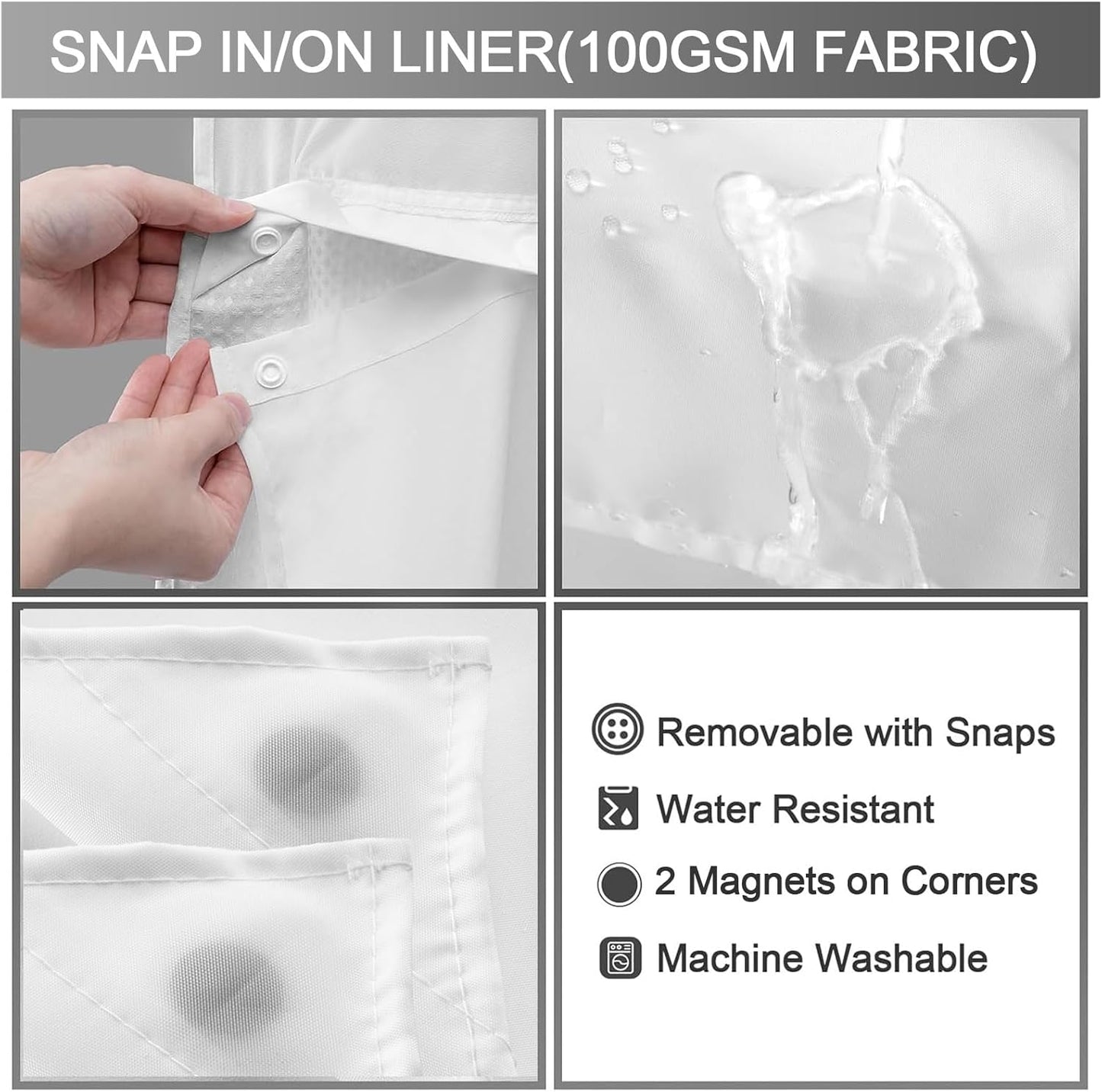 YellyHommy No Hook Shower Curtain with Snap in Fabric Liner Set Less Time White Waffle Shower Curtain for Bathroom 75" L x 78" W