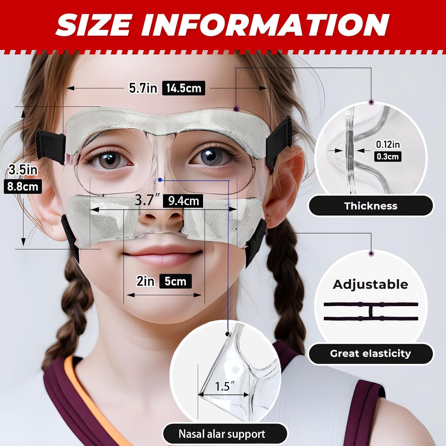 WR01B Girls Nose Guard for Broken Nose Adjustable Basketball Soccer Sports Face Mask with Padding for Youth Teens