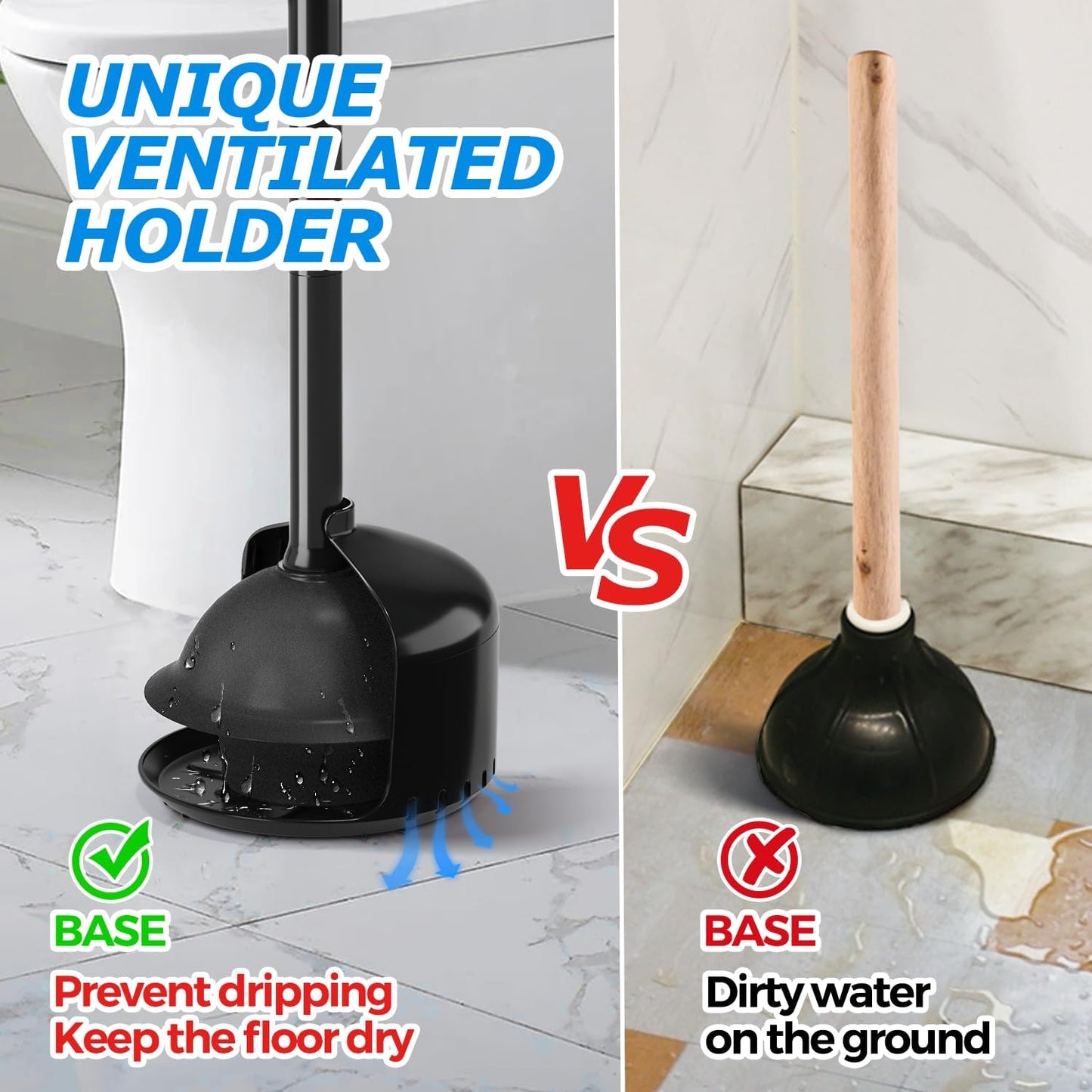 2Pack Toilet Plunger with Holder，Plungers for Bathroom with Holder, Toilet Plunger with Cover，Bathroom Plunger，Bathroom Decor，Toilet Bowl Cleaners,Bathroom Accessories，Black(19inch)