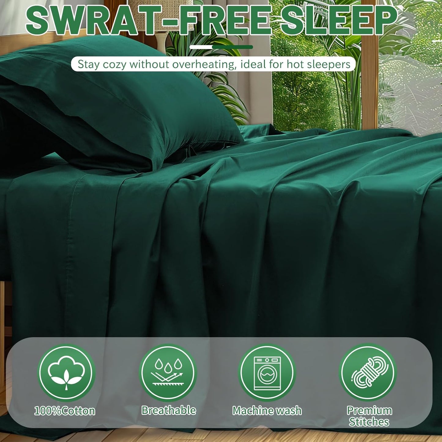 Extra Deep Pocket King Sheets 18-24 Inch 1000 Thread Count 100% Egyptian Cotton Sateen Weave Soft Breathable 4 Pieces（King，Dark Green）