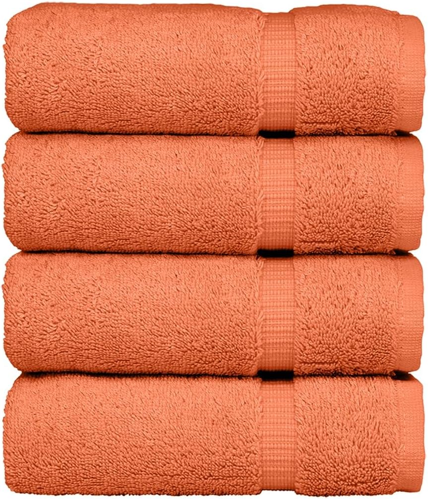 Luxury Hotel & Spa Ultra Soft Hand Towels 100% Turkish Cotton - Coral - Set of 4
