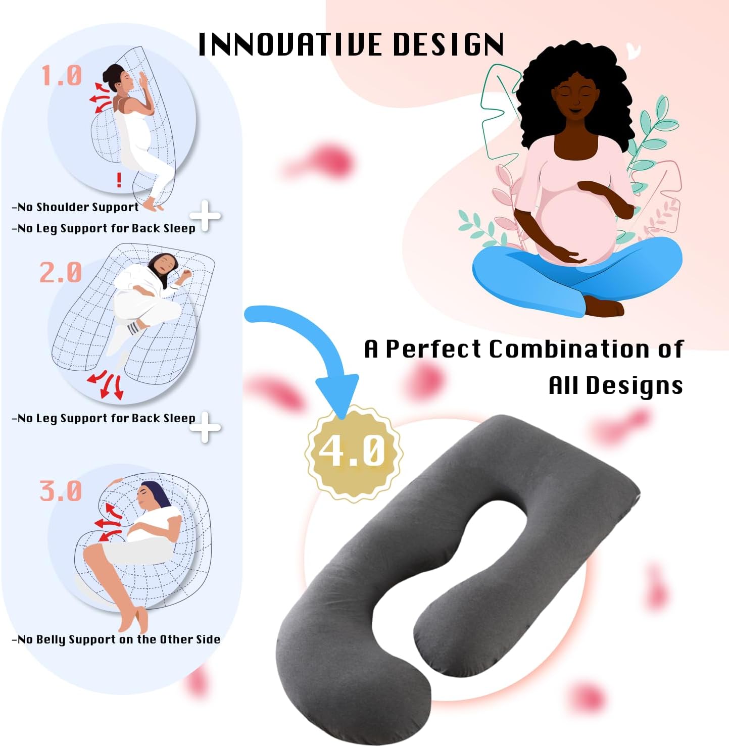 ALLOPERA Pregnancy Pillow, Full Body Maternity Pillow 57 inch, with Removable Washable Cover - Support for Legs, Back, Neck, Shoulder, HIPS, Belly for Pregnent Women, Jersey Knit Cotton (Dark Grey)
