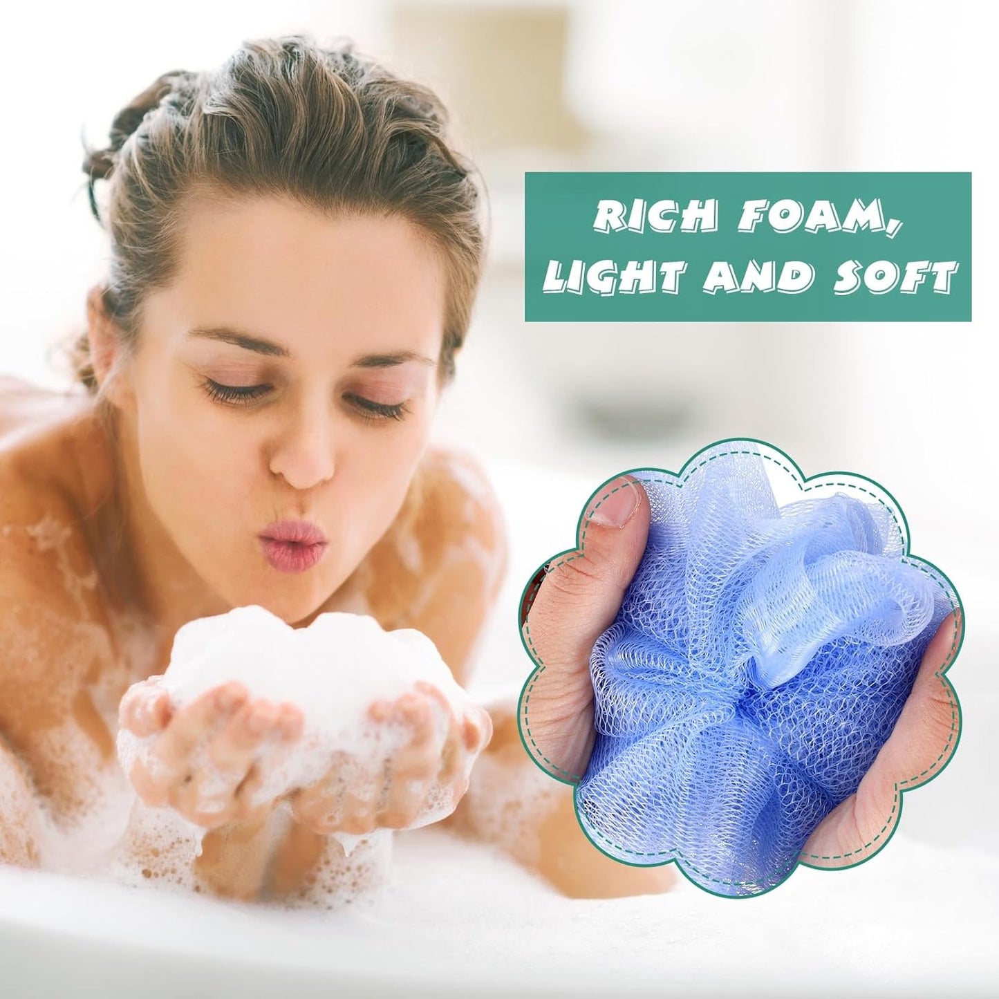 Sunnyray 100 Pcs Bath Sponge Shower Loofahs Bulk Bath Luffas Exfoliating Body Scrubber Packs Assorted Colors Mesh Balls Travel Cleaning Wash Puff Bathing Accessories for Women Men Body Wash, 6 Colors