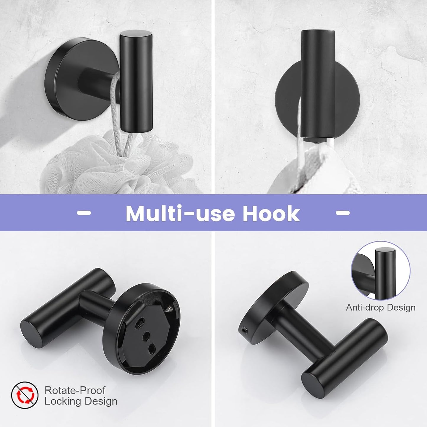 YACVCL 5 Pieces Bathroom Hardware Set Black, 27.5 Inch Towel Holder for Bathroom Wall SUS304 Stainless Steel, Matte Black Bathroom Accessories Wall Mounted, Bathroom Towel Holder Set, Towel Rod
