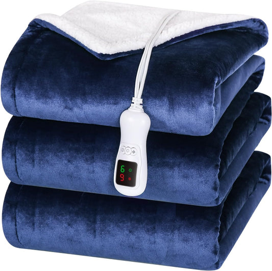 Electric Heated Blanket Full Size, Washable Blanket Warmer for Home for Adults, Fast Heating Super Cozy Soft Flannel 72" x 84", 9 Heat Levels, 1-9H Auto-Off, ETL Certified, Navy Blue