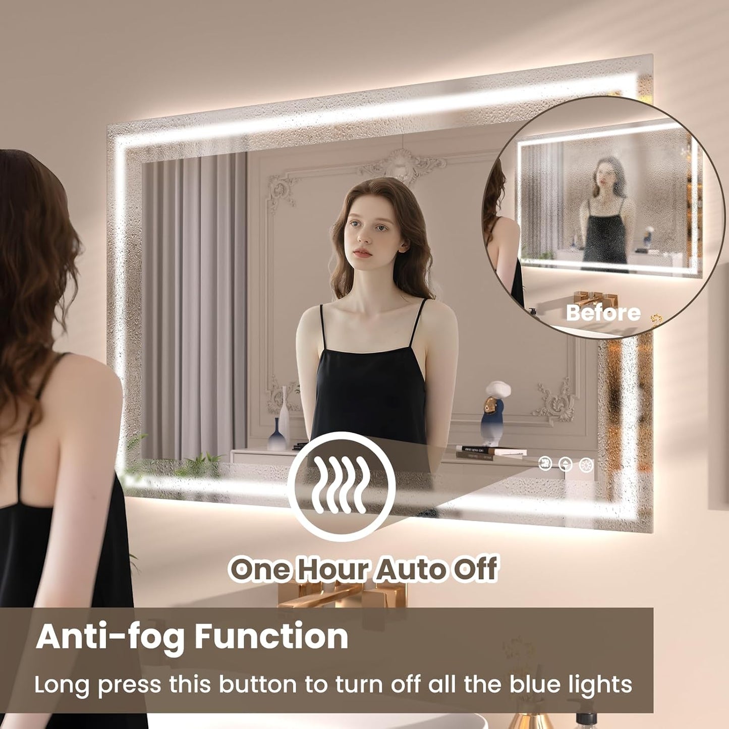48"X30" LED Bathroom Mirror with Front Lights and Backlit, Anti-Fog, Dimmable, Shatter-Proof Tempered Glass, Lighted Bathroom Vanity Mirror for Wall with 3 Colors, Memory Function