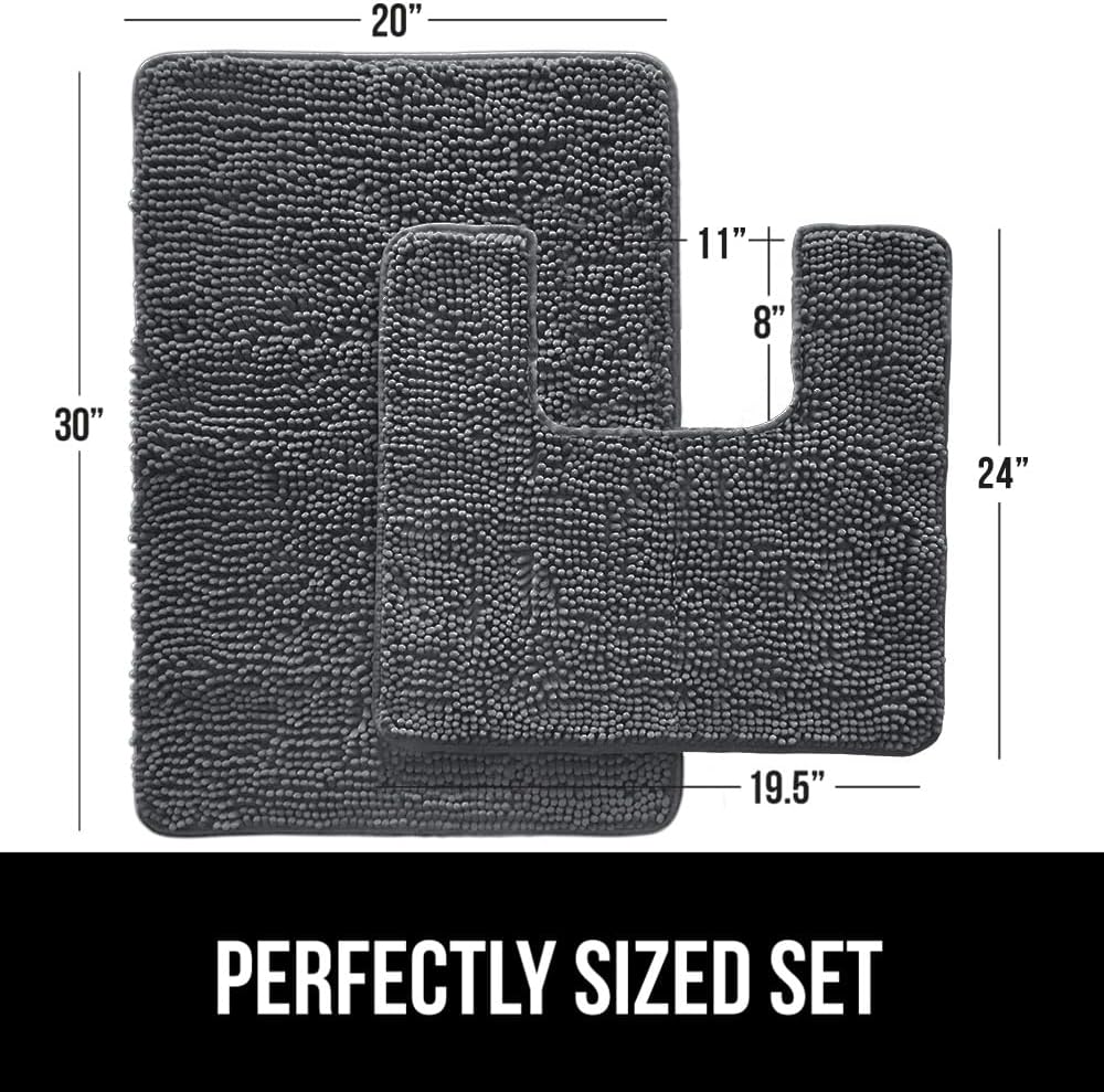 GORILLA GRIP Bathroom Rug Sets, Soft Chenille 2 Piece Area Rugs Set, Toilet Base Mat and 30x20 Carpet, Absorbent Microfiber Washable Mats Dry Quickly, Home Décor and Bath Room Accessories, Charcoal
