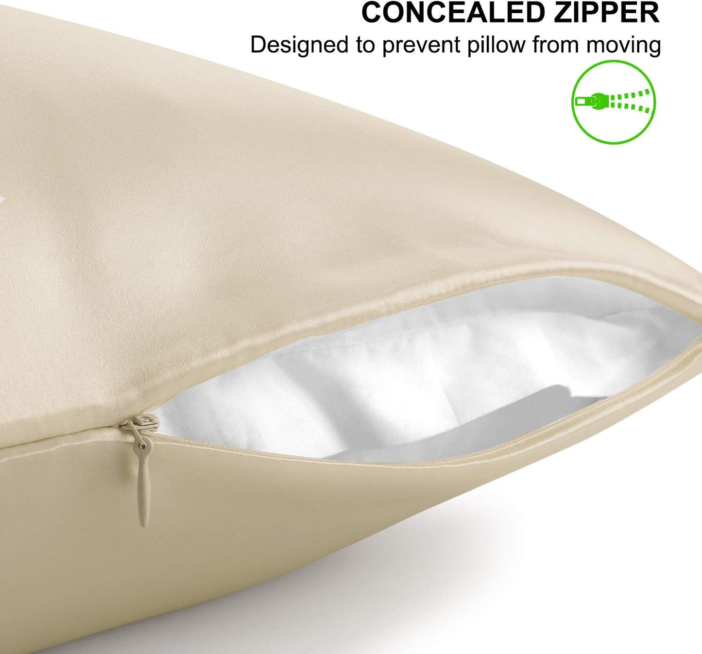 Queen Size Silk Pillowcase ALASKA BEAR Random Color Silk Scrunchie Gift Set for Beauty Sleep Queen 20 inch x30 inch (1 Pack, Beige)