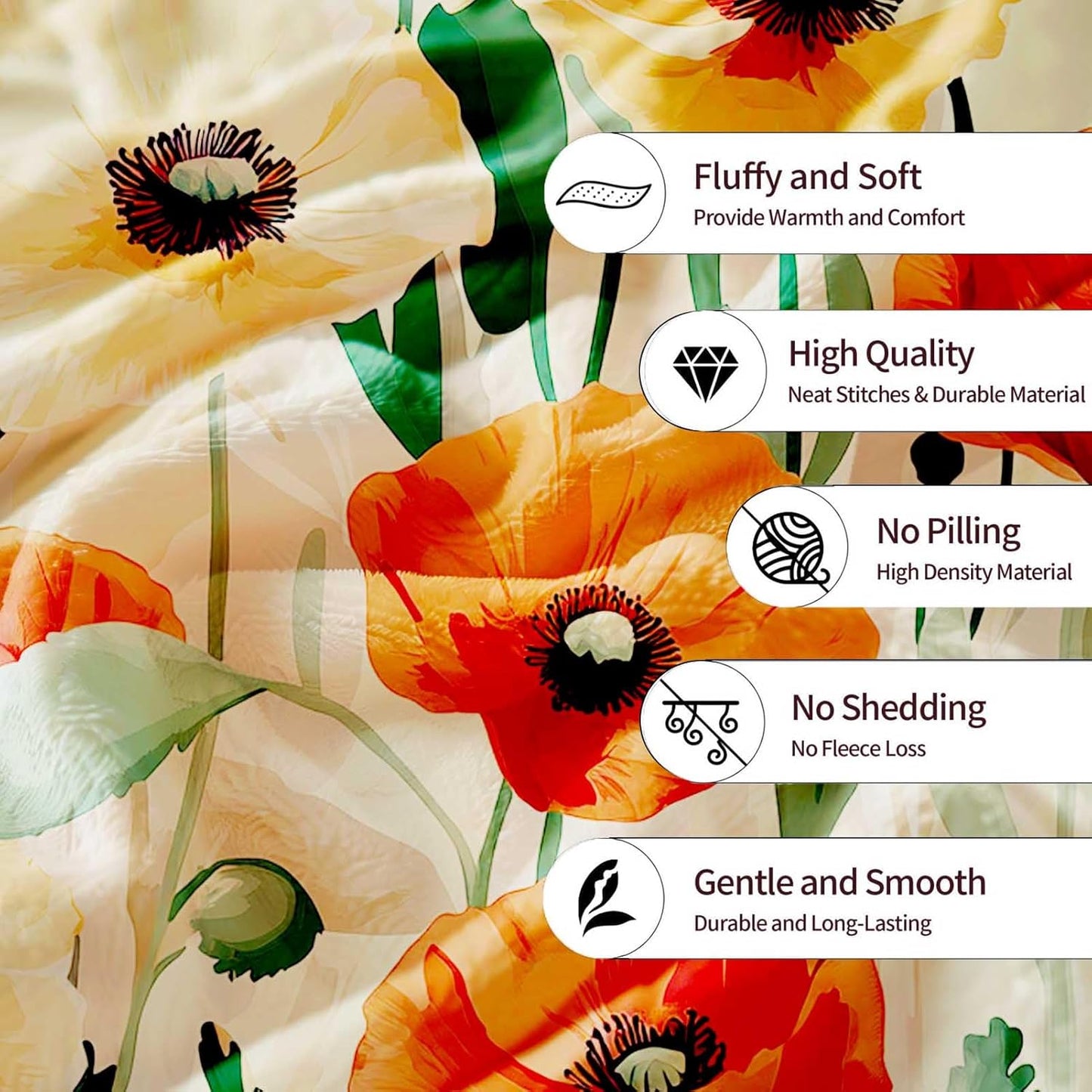 Poppy Throw Blanket, Watercolor Floral Gifts for Men and Women, All Seasons Soft Cozy Flower Home Decor for Sofa and Living Room, 40"x50"