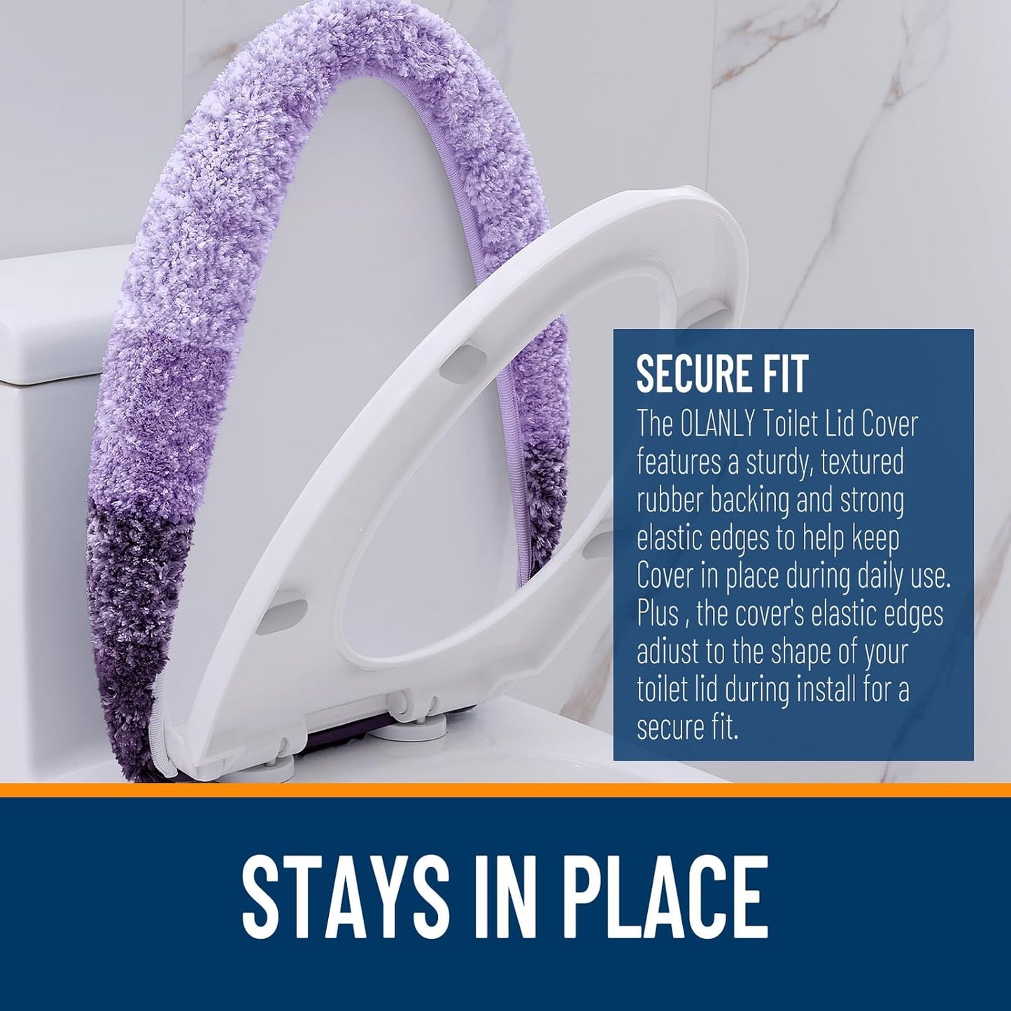 OLANLY Soft Microfiber Bathroom Toilet Lid Cover, Machine Washable Covers, 17.5x15, Stays in Place Rubber Backing, Fits Most Round, Elongated and Oblong Lids, Accessories Decor, Violet