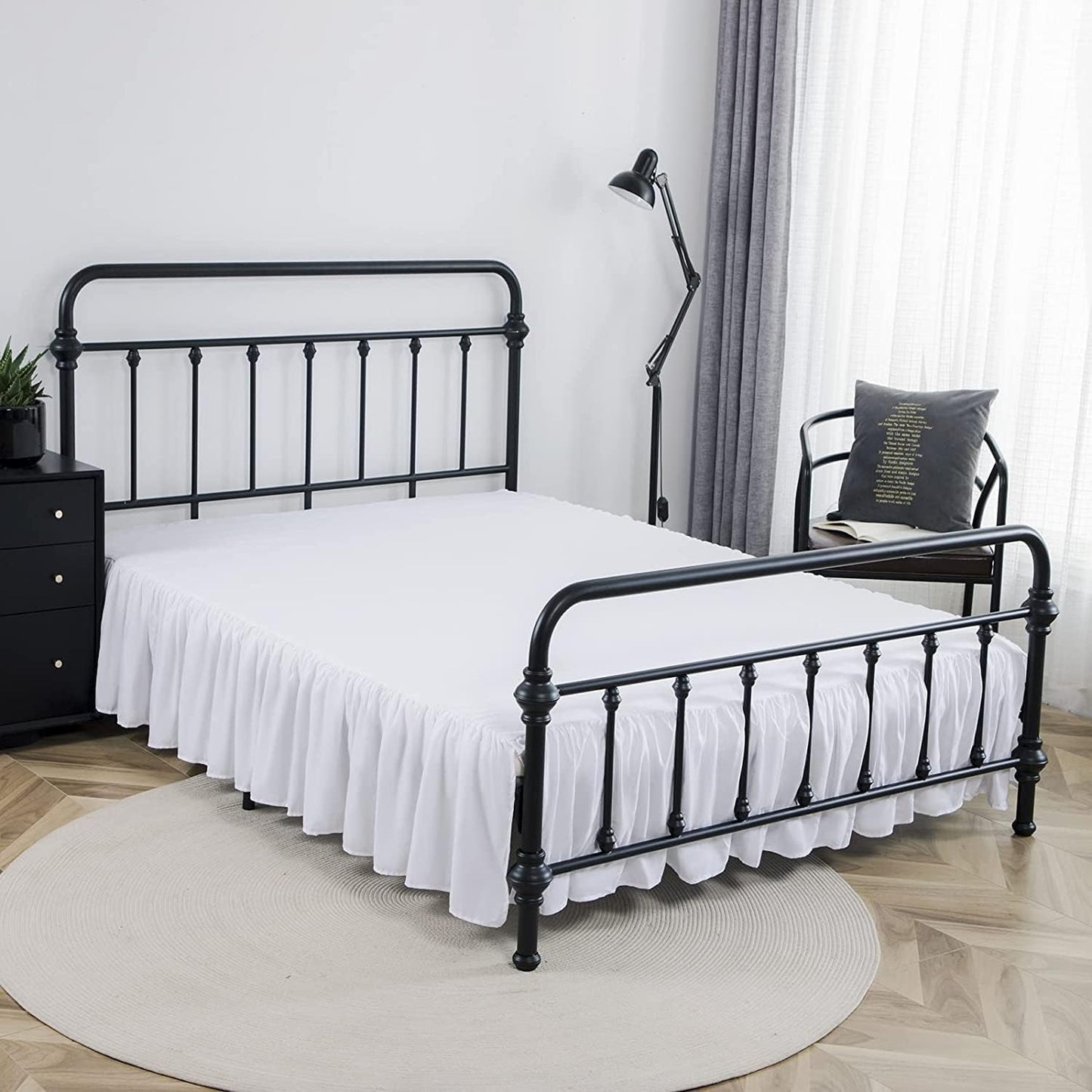 Bed Skirt Queen Size Ruffled Bed Skirt with Split Corners, 18 Inch Drop Dust Ruffle Bed Skirts with Platform, White, Queen Size