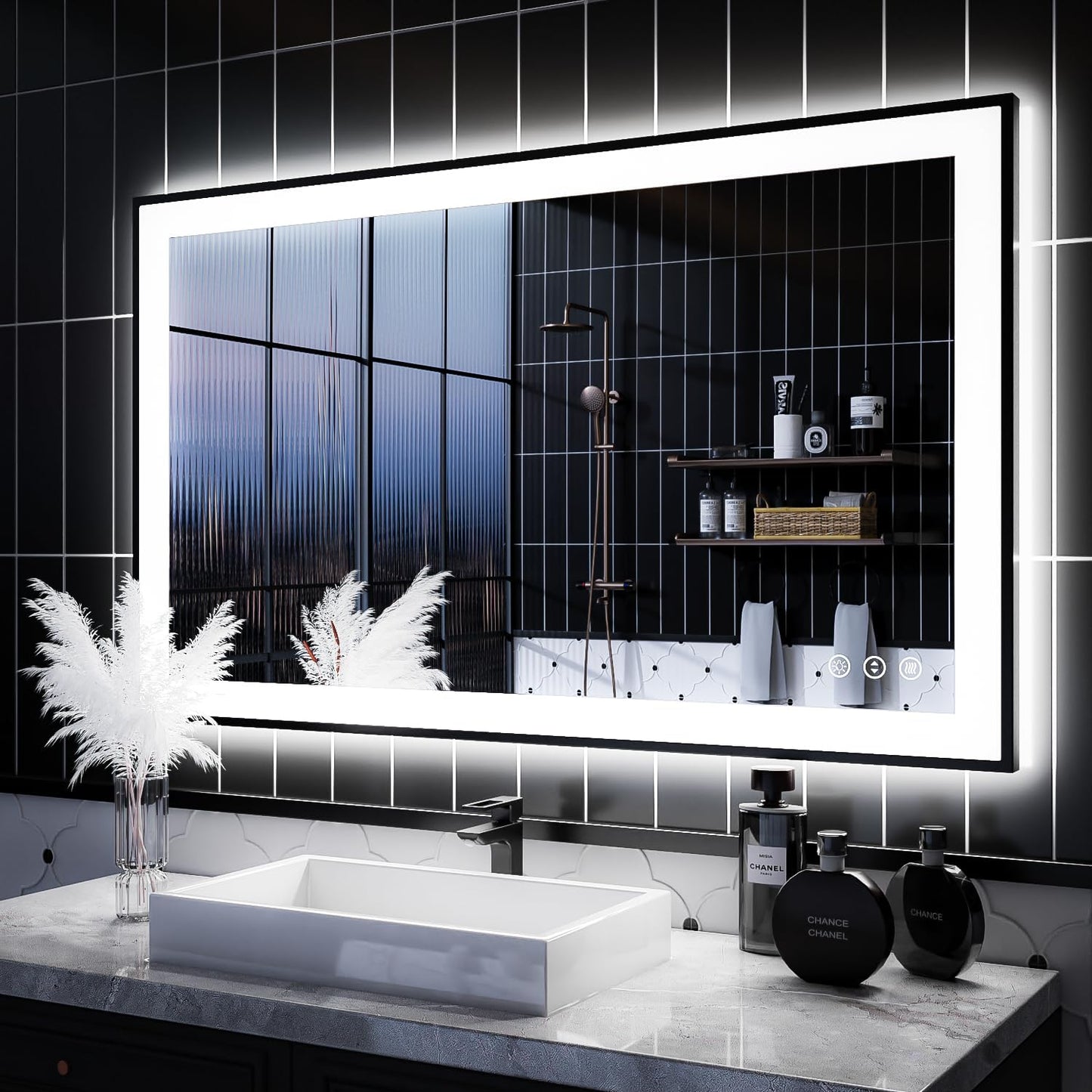 ISKM Framed LED Mirror for Bathroom 40"x24", Dimmable LED Bathroom Mirror with Lights, Anti-Fog, Front and Backlit Lighted Mirror 3-Colors, Shatterproof, Memory Function