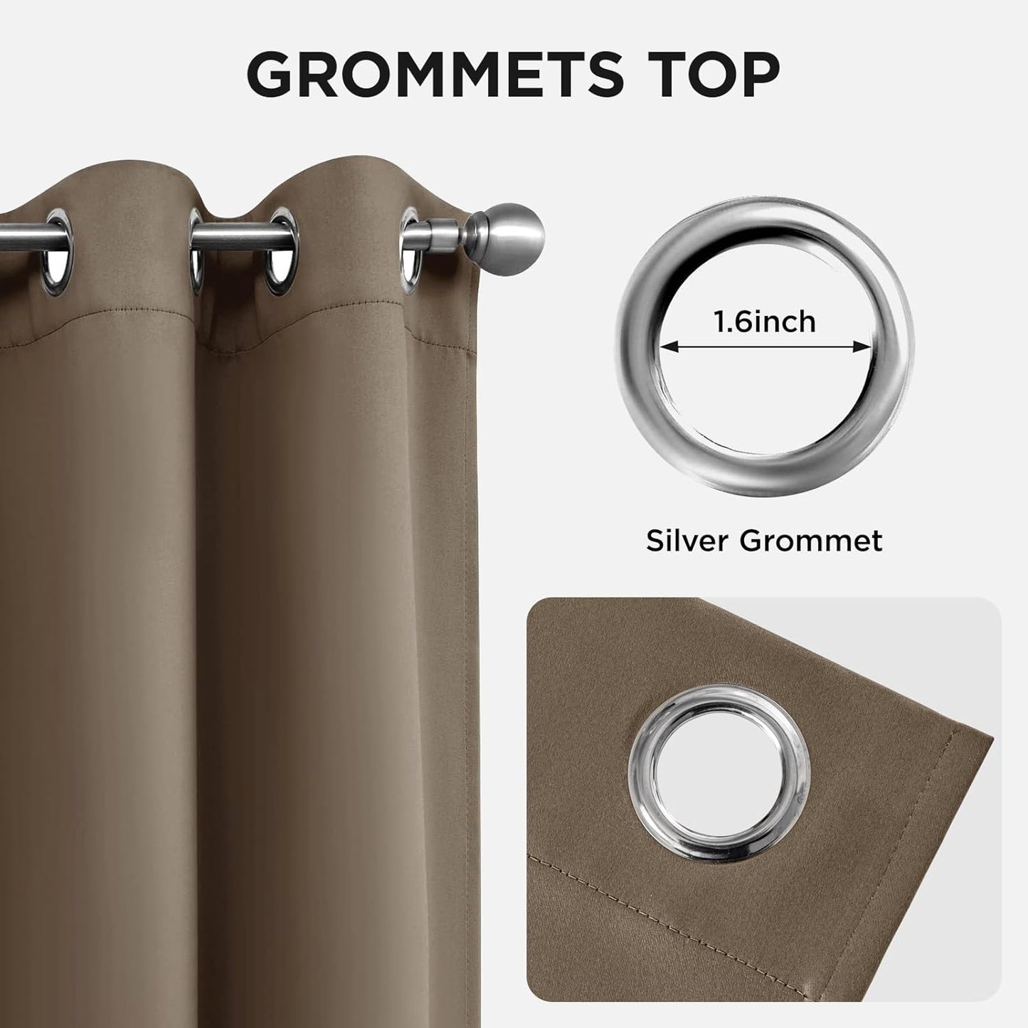 Joydeco Blackout Curtains 108 Inches Long 1 Panel, Thermal Insulated Long Curtains& Drapes 1 Piece, Room Darkening Grommet Drapes for Living Room Bedroom Window (W70 x L108 Inch, Khaki)