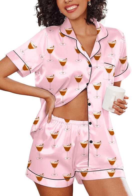 Ekouaer Pajamas for Women Set Silk Satin Pjs Shorts Sleepwear 2 Piece Loungewear S-XXL