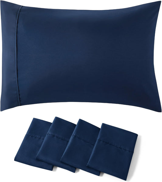 Bedsure King Size Pillow Cases Set of 4 - Navy Brushed Microfiber Pillowcases 4 Pack, Super Soft Pillowcase, Pillow Case Cover with Envelope Closure, Wrinkle, Fade and Stain Resistant, 20x36 Inches