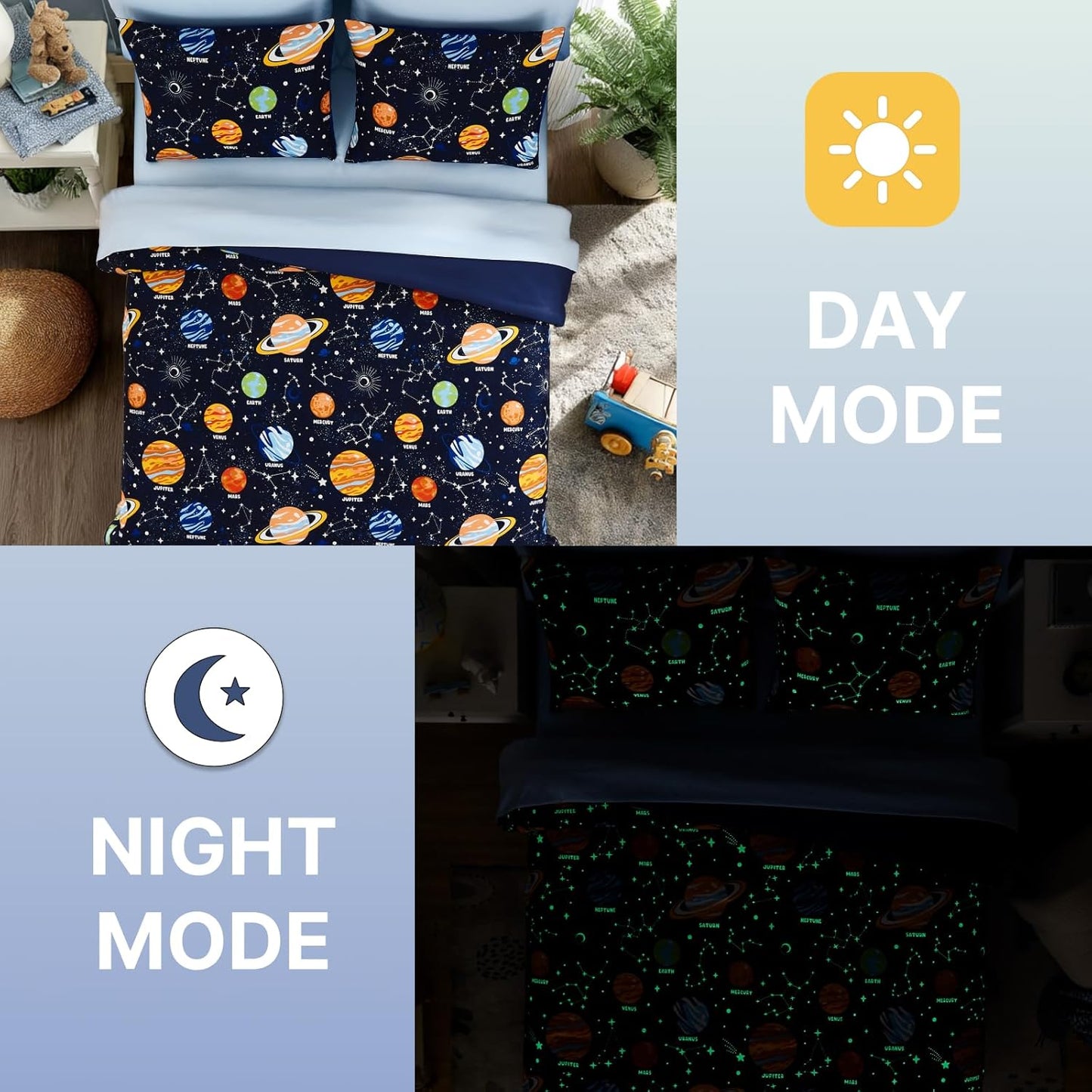 Twin Comforter Set for Boys-5 Pieces Space Glow in The Dark Twin Bedding Sets for Kids, Ultra Soft Bed in A Bag with Sheets