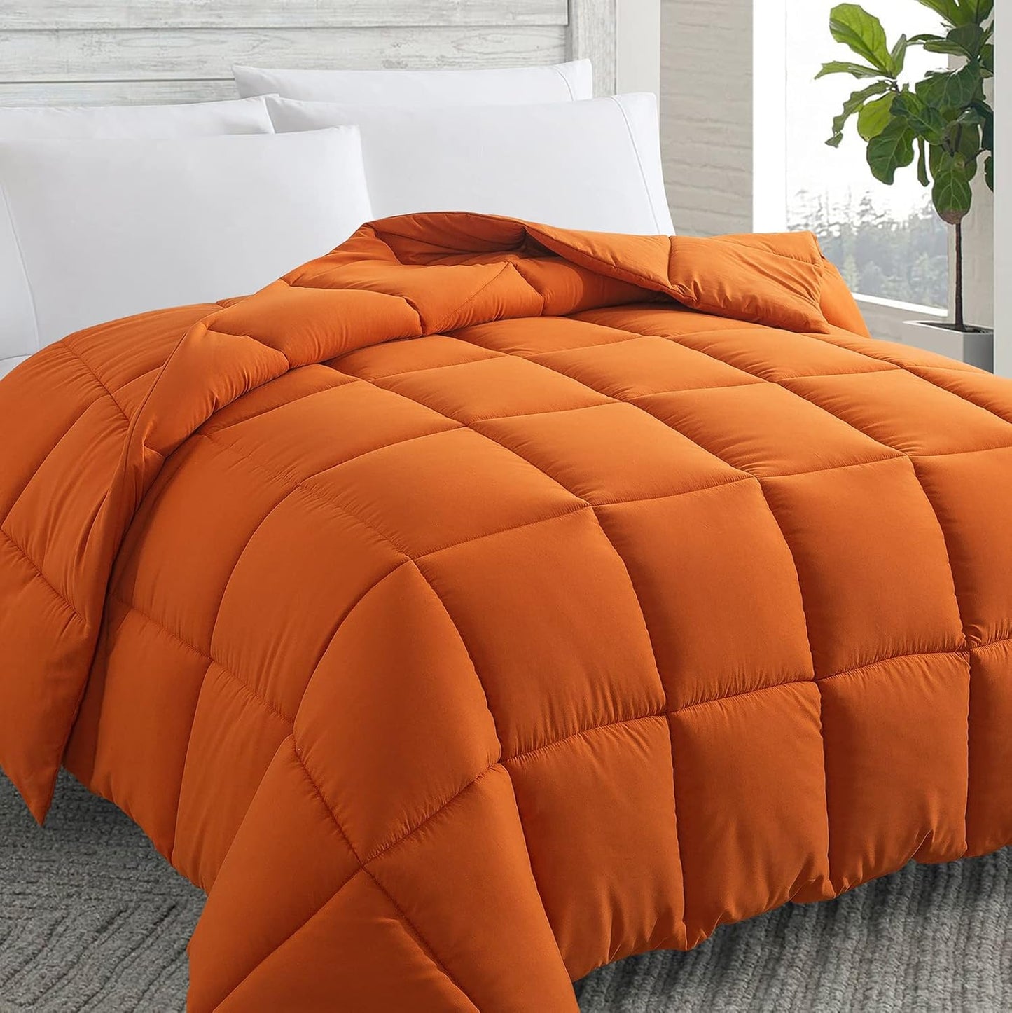 Cosybay Down Alternative Comforter (Burnt Orange, King) - All Season Soft Quilted King Size Bed Comforter - Duvet Insert with Corner Tabs - Winter Summer Warm Fluffy, 102x90 inches