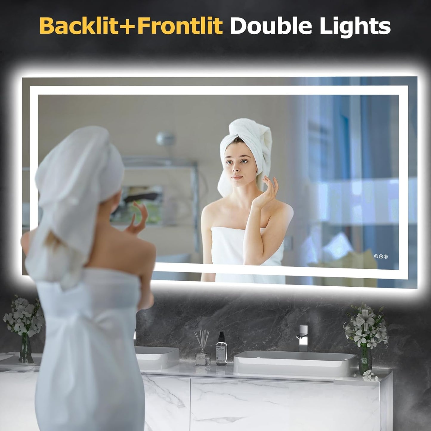 72X36 LED Bathroom Mirror with Lights, Anti-Fog, Dimmable, Backlit + Front Lit, Smart Bathroom Vanity Mirror, Memory Function, Shatterproof, Tempered Glass (Horizontal/Vertical)