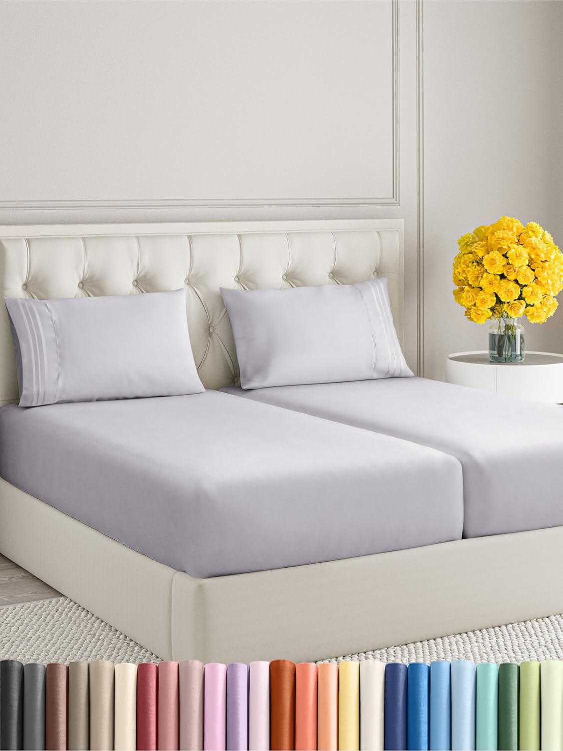 Split King Size 5 Piece Sheet Set - Extra Soft, Breathable & Cooling Sheets - Hotel Luxury Bed Sheets for Women & Men - Deep Pockets, Easy-Fit & Wrinkle-Free Sheets - Light Lilac Oeko-Tex Bed Sheets