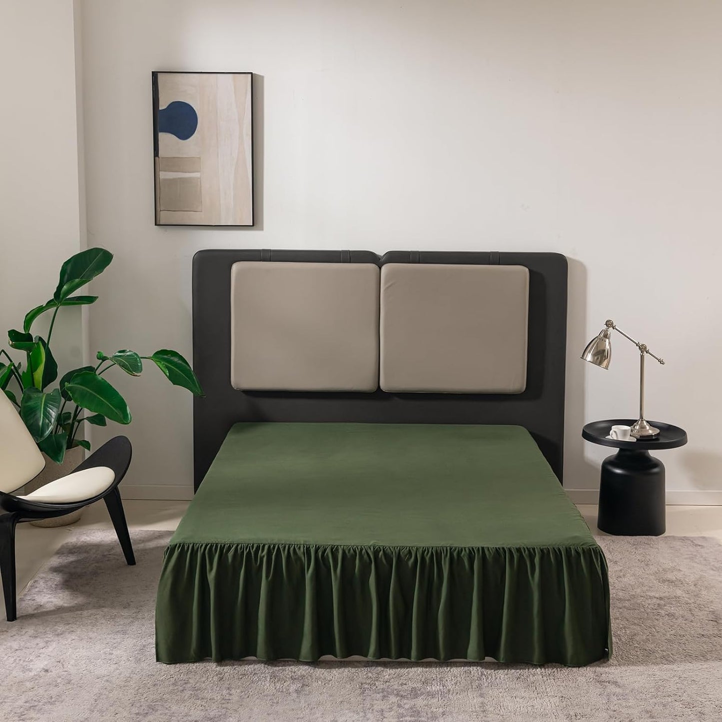 Bed Skirt Twin Size Ruffled Bed Skirt with Split Corners, 14 Inch Drop Dust Ruffle Bed Skirts with Platform,Green