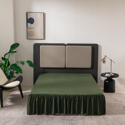 Bed Skirt Twin Size Ruffled Bed Skirt with Split Corners, 14 Inch Drop Dust Ruffle Bed Skirts with Platform,Green