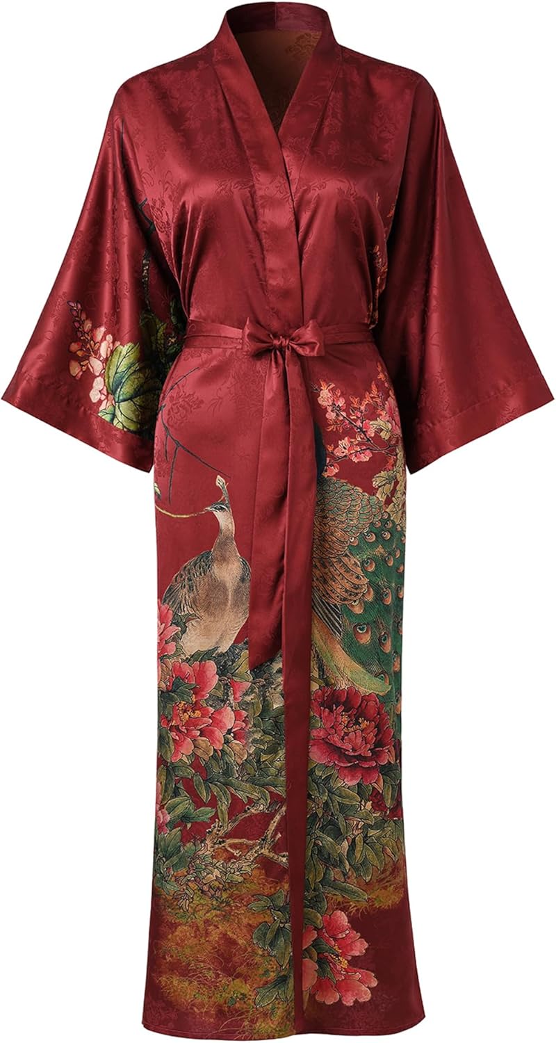 Ledamon Women's Kimono Long Robe - Classic Floral Bathrobe Nightgown