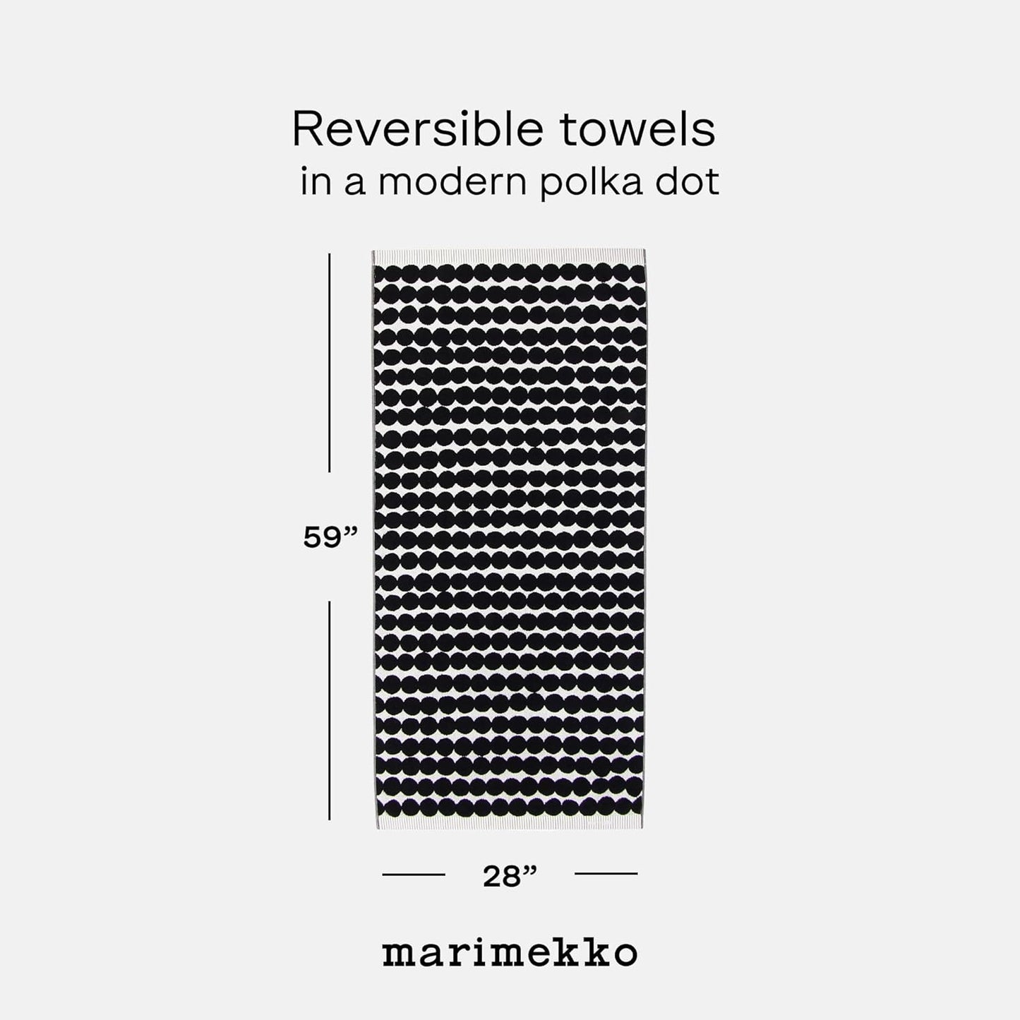 MARIMEKKO Räsymatto Terry Cotton Bath Towel – Polka Dot Patterned Bath Towels – 59 in x 28 in
