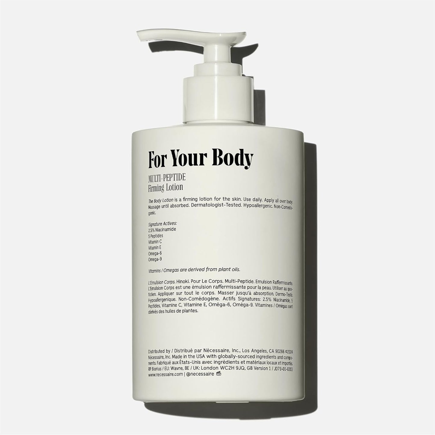 Nécessaire The Body Lotion with Pump – Hinoki Scented Body Moisturizer with Peptides, Niacinamide, Vitamins C/E & Omega 6/9 – Skin-Firming Daily Hydration – Dermatologist-Tested, Vegan – 15.2 oz