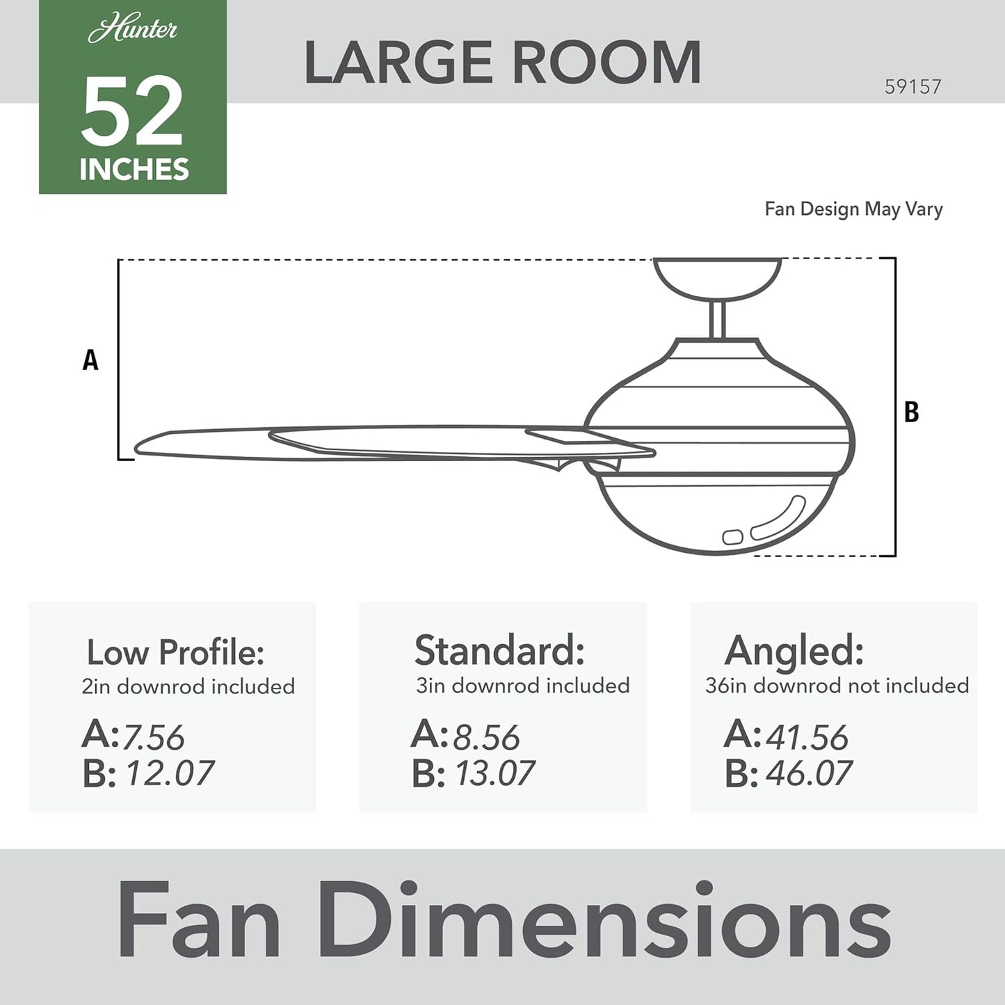 Hunter 52 inch Indoor Ceiling Fan with LED Light and Remote Control - Standard Mount Ceiling Fan, 3 Blades, For Bedroom, Living Room, or Kitchen - Sentinel 59157, Brushed Nickel