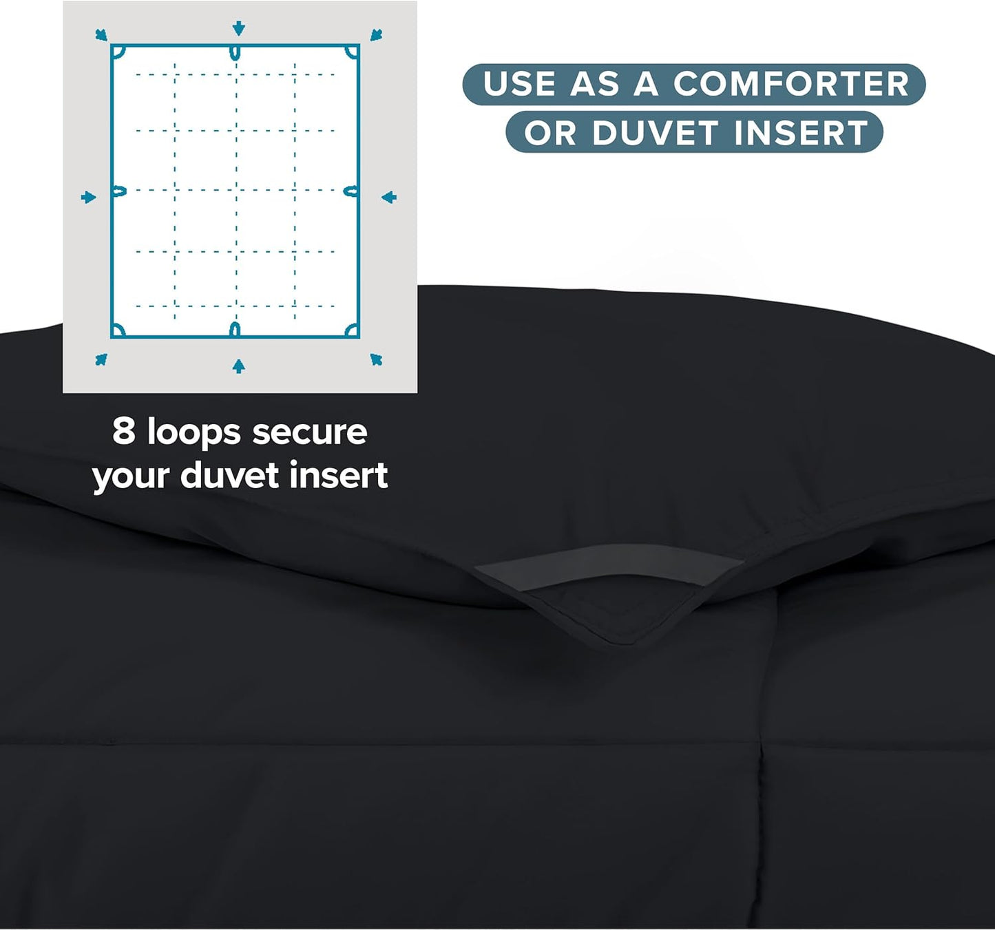Bare Home Duvet Insert Comforter - Queen Size - Goose Down Alternative - Ultra-Soft - Premium 1800 Series - All Season Warmth - Bedding Comforter (Queen, Black)