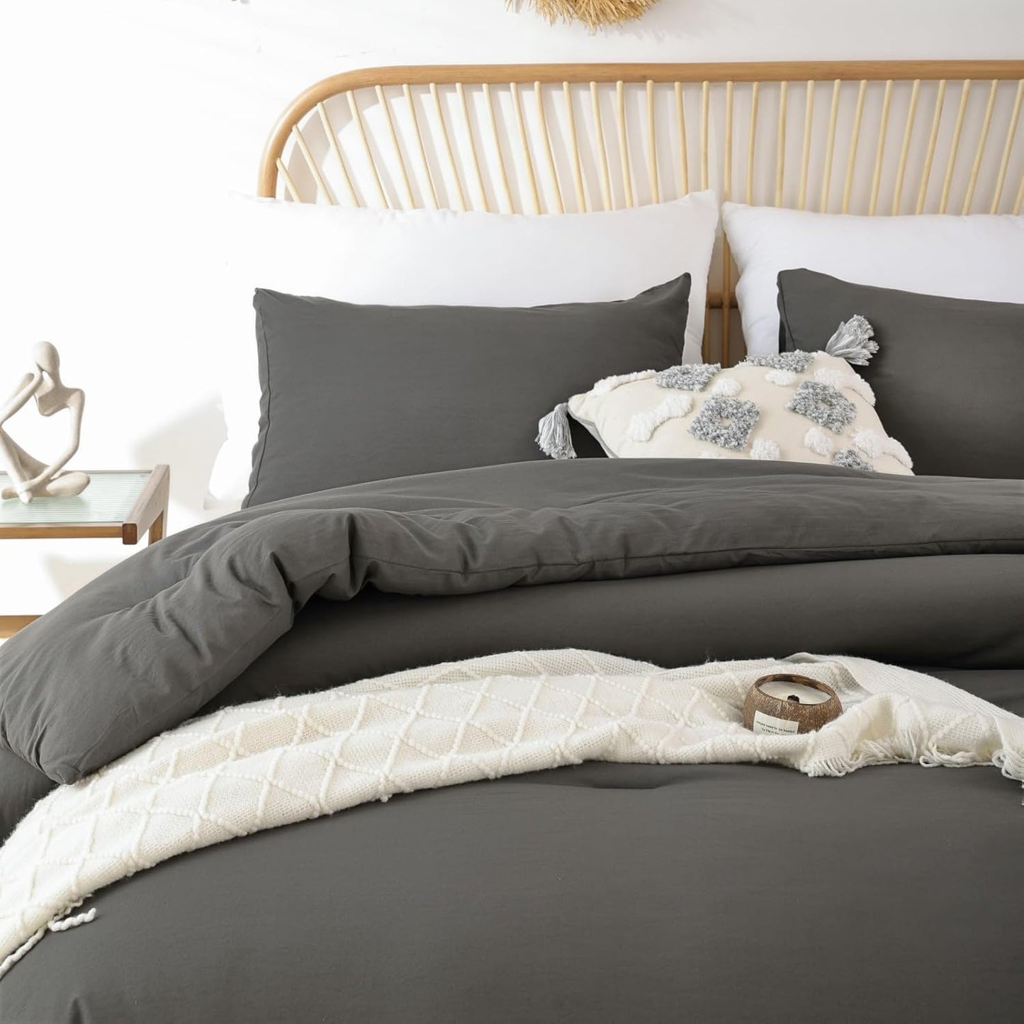 ROSGONIA Comforter Full Size for Girls Boys Teens Charcoal Grey, 3pcs(1 Dark Grey Comforter & 2 Pillowcases) Lightweight Dorm Bedding for All Season