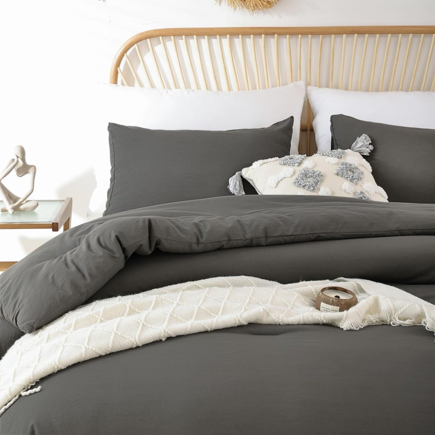 ROSGONIA Oversized King Comforter 128x120, 3pcs Super King Plus (1 Dark Gray Comforter & 2 Pillowcases) Lightweight Oversized King Bedding Set Blanket