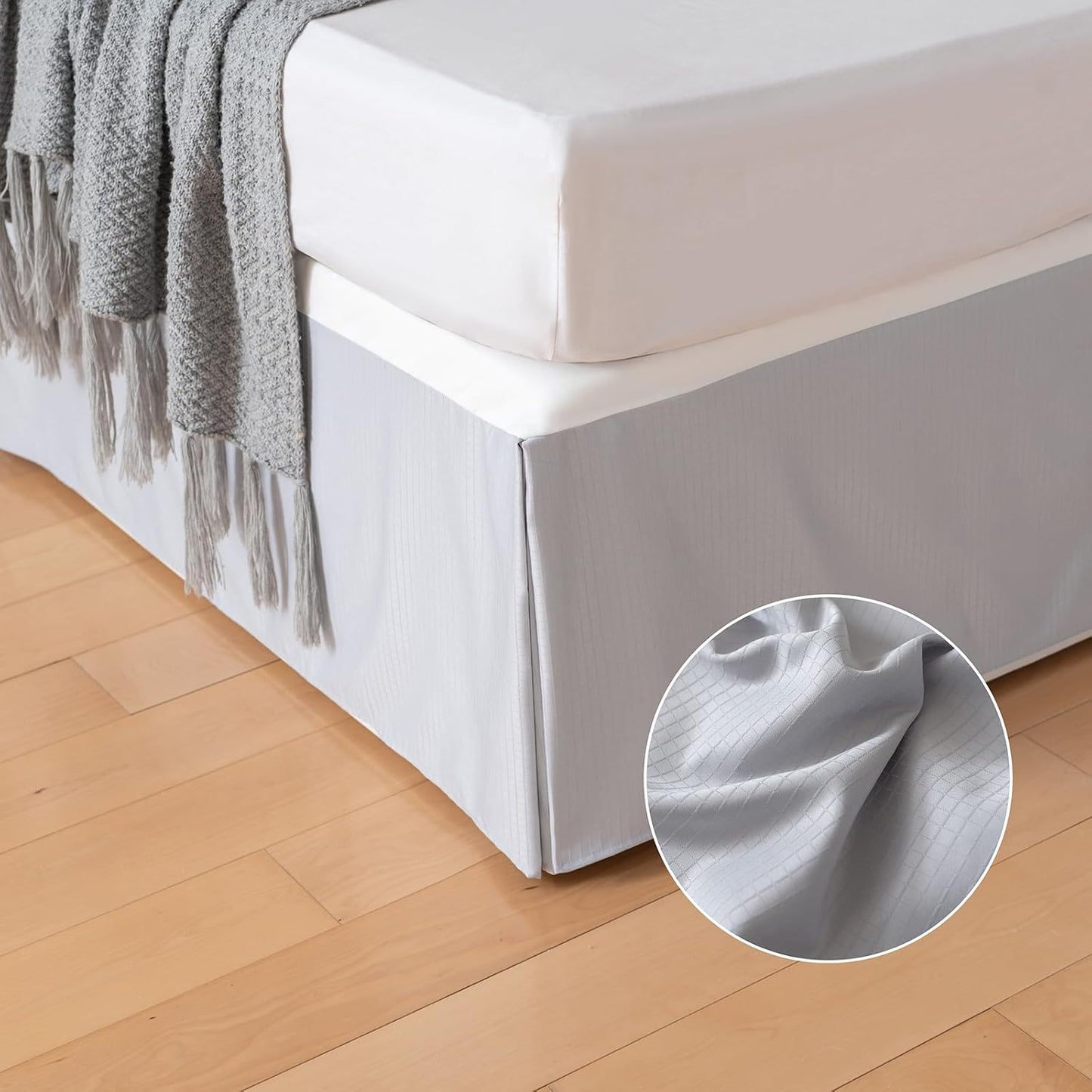Full Bed Skirt, Grid Plaid Soft Quadruple Pleated Ruffle Bed Skirt, Tailored Dust Ruffle 14 Inch Drop Easy Fit, Machine Washable (Silver Grey)