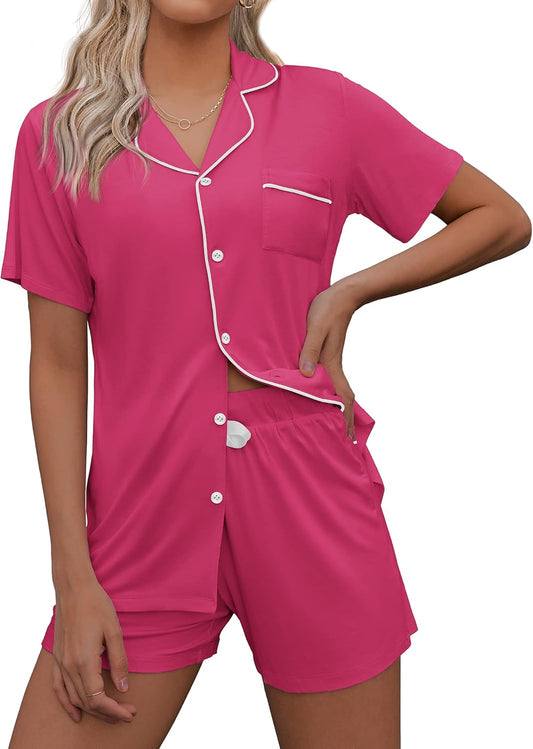 Ekouaer Pajamas for Women Set Silk Satin Pjs Shorts Sleepwear 2 Piece Loungewear S-XXL