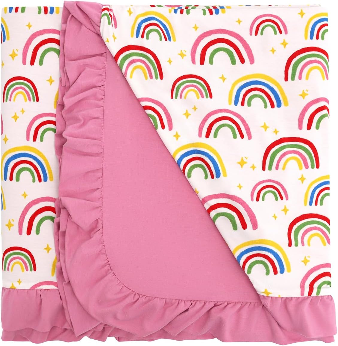 Premium Baby Blanket for Girls, Stretchy Quilt, Soft Crib Bedding for Newborn Baby and Toddler, Ruffle Nursery Blanket for Kids, Viscose Made from Bamboo, 50''x50'' Rainbow