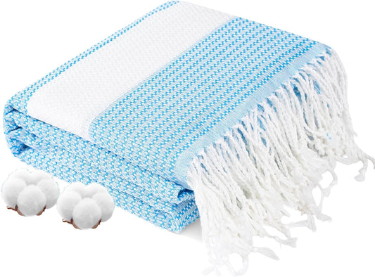 Genovega Oversized Cotton Turkish Beach Towels 74"x38" Thin Quick Dry Sand Free Pool Swim Bathing Towel Extra Large Blanket Adult Travel Essentials Accessories Must Haves Summer Vacation Blue Dot