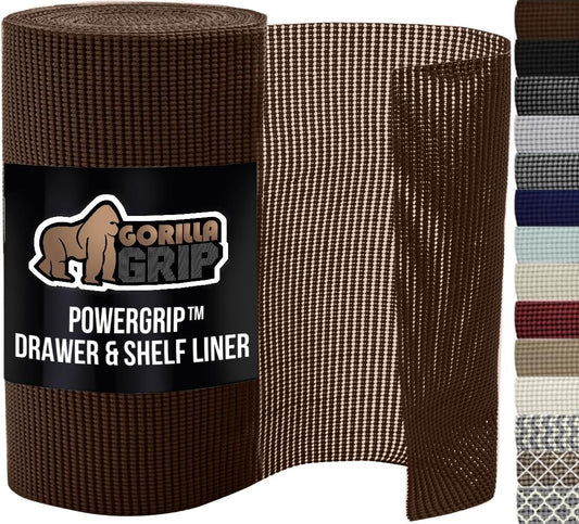 GORILLA GRIP powerGRIP Drawer Shelf and Cabinet Liner, Thick Strong Hold, Non-Adhesive Liners Protect Kitchen Cabinets and Cupboard, Bathroom Drawers, Easy Install, Breathable Mat, 20" x30', Chocolate