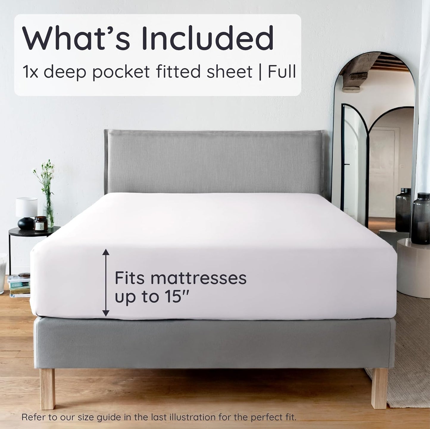 Bambaw Full White Fitted Sheet Only, 100% Viscose Derived from Bamboo Full Size, Cooling Fitted Sheet with Corner Straps, Soft (White)
