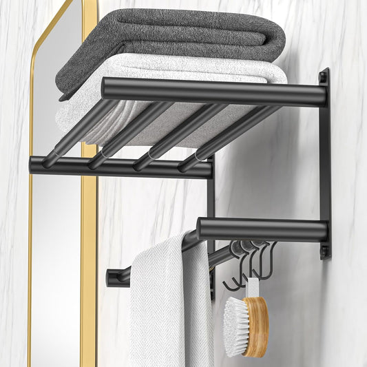 Black Adjustable Black Towel Bar for Bathroom Wall Mount17-30.7inch Adhesive Shower Towel Rack Stainless Steel Bath Towel Holders for Toilet Kitchen Double Towel Hanger