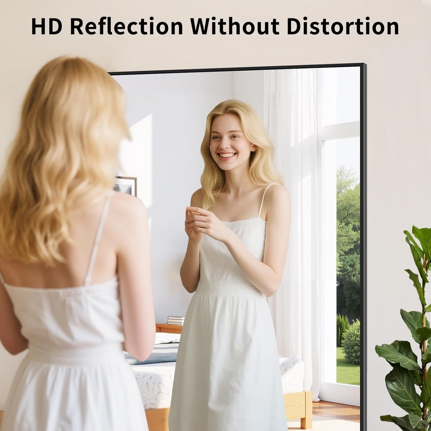 Koonmi Black Framed Bathroom Mirror - Shatterproof 30"x55" Tempered Glass, HD No Distortion, Horizontal/Vertical Mount, Modern Matte Aluminum Alloy Frame