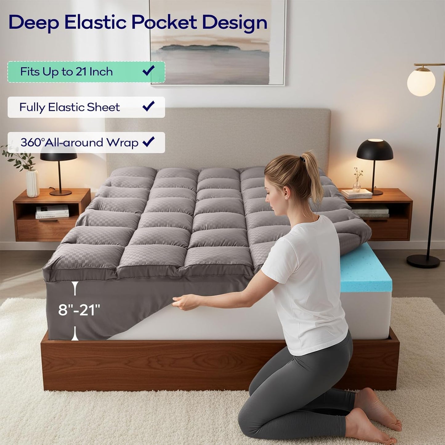OLANLY Dual-Layer 4 Inch Full Size Memory Foam Mattress Topper for Back Pain, 2 Inch Cooling Pillow Top Mattress Pad Cover and 2 Inch Gel Memory Foam Topper, Deep Elastic Pocket, Light Grey