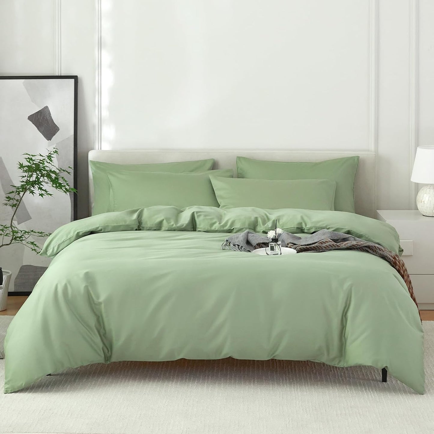 Duvet Cover Queen Size 100% Egyptian Cotton Duvet Cover Set,1600 Thread Count Feel Super Soft Comfortable Chic Lightweight 3 PCs Home Bedding Set (sage Green, 90''x90''