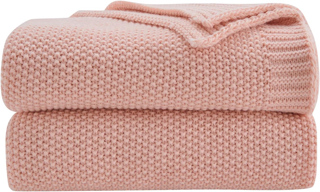 CozeCube Pink Throw Blanket for Couch, Soft Cozy Cable Knit Throw Blanket for Bed Sofa Living Room, Lightweight Warm Decorative Farmhouse Christmas Blanket, 60"x80", Pink