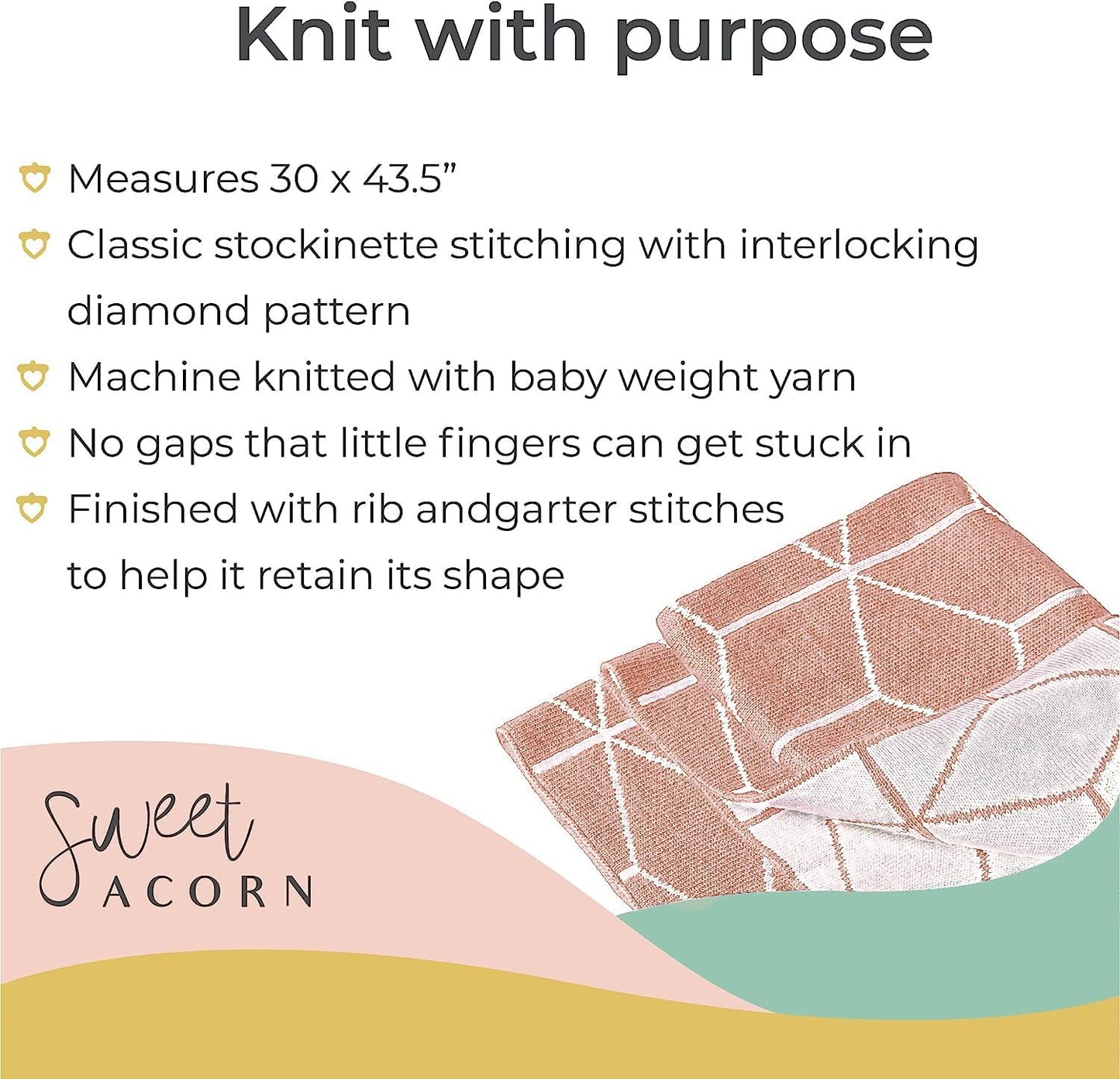 Knit Baby Blanket in Geometric Pattern, Organic Cotton Blankets for Crib or Stroller, Receiving Blankets - Dahlia Pink